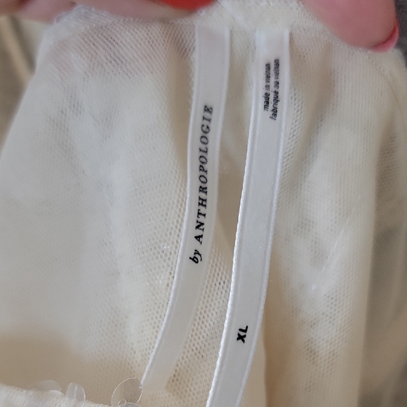 Anthropologie Cream Sequin Peplum Ruffle Tank Size XL - Picture 3 of 6